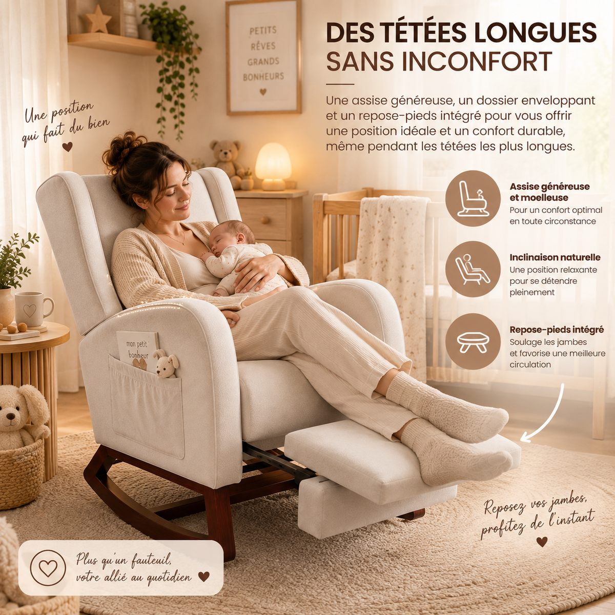 Fauteuil allaitement à bascule – rocking-chair « Maman Confort »
