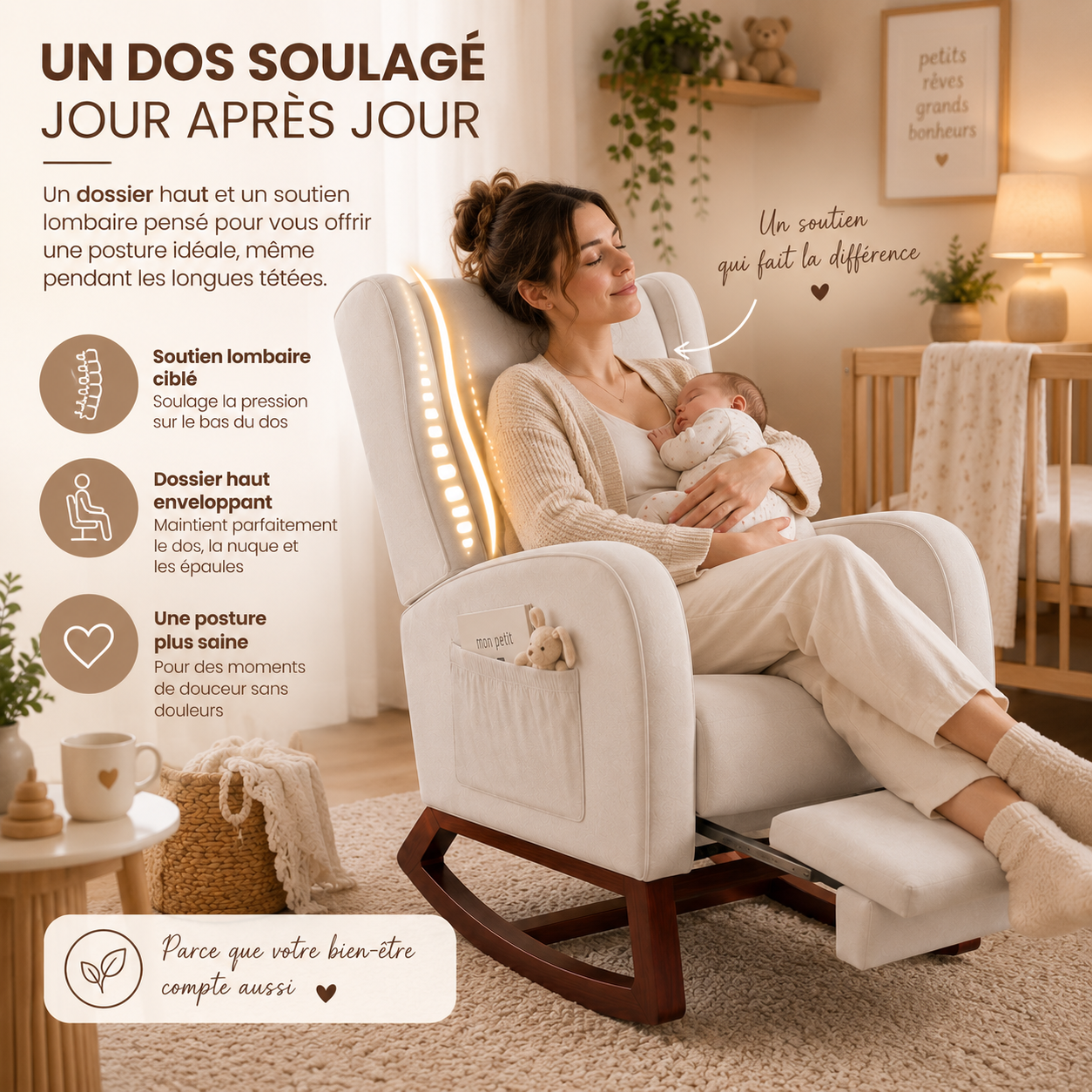 Fauteuil allaitement à bascule – rocking-chair « Maman Confort »
