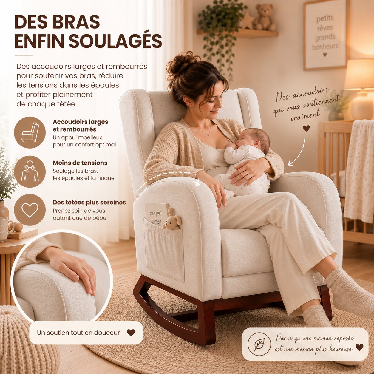 Fauteuil allaitement à bascule – rocking-chair « Maman Confort »
